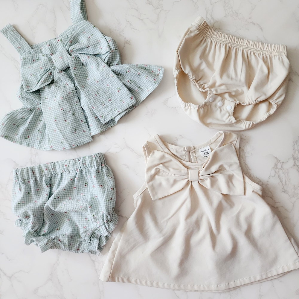 3-6 months baby girl tunic with big bows and matching bloomers, set of two